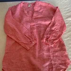 L.L. Bean Linen shirt, split neck, pink, women’s, 100% linen,